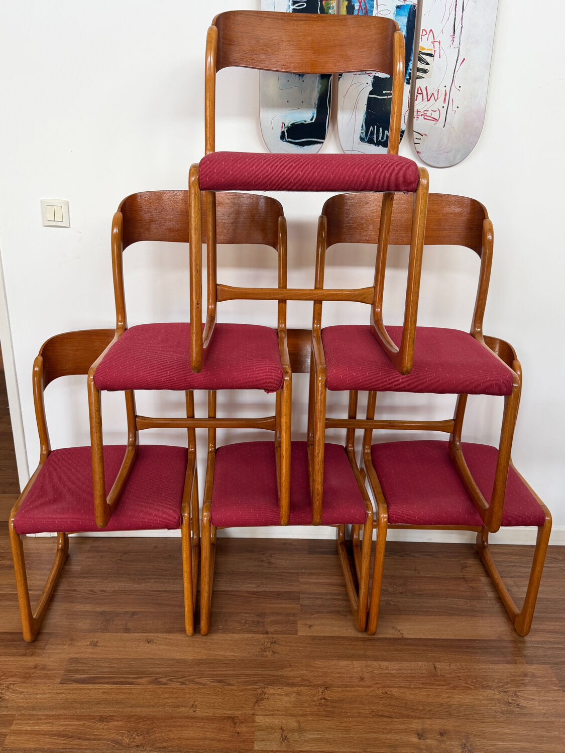 Série de 6 chaises traîneau Baumann vintage