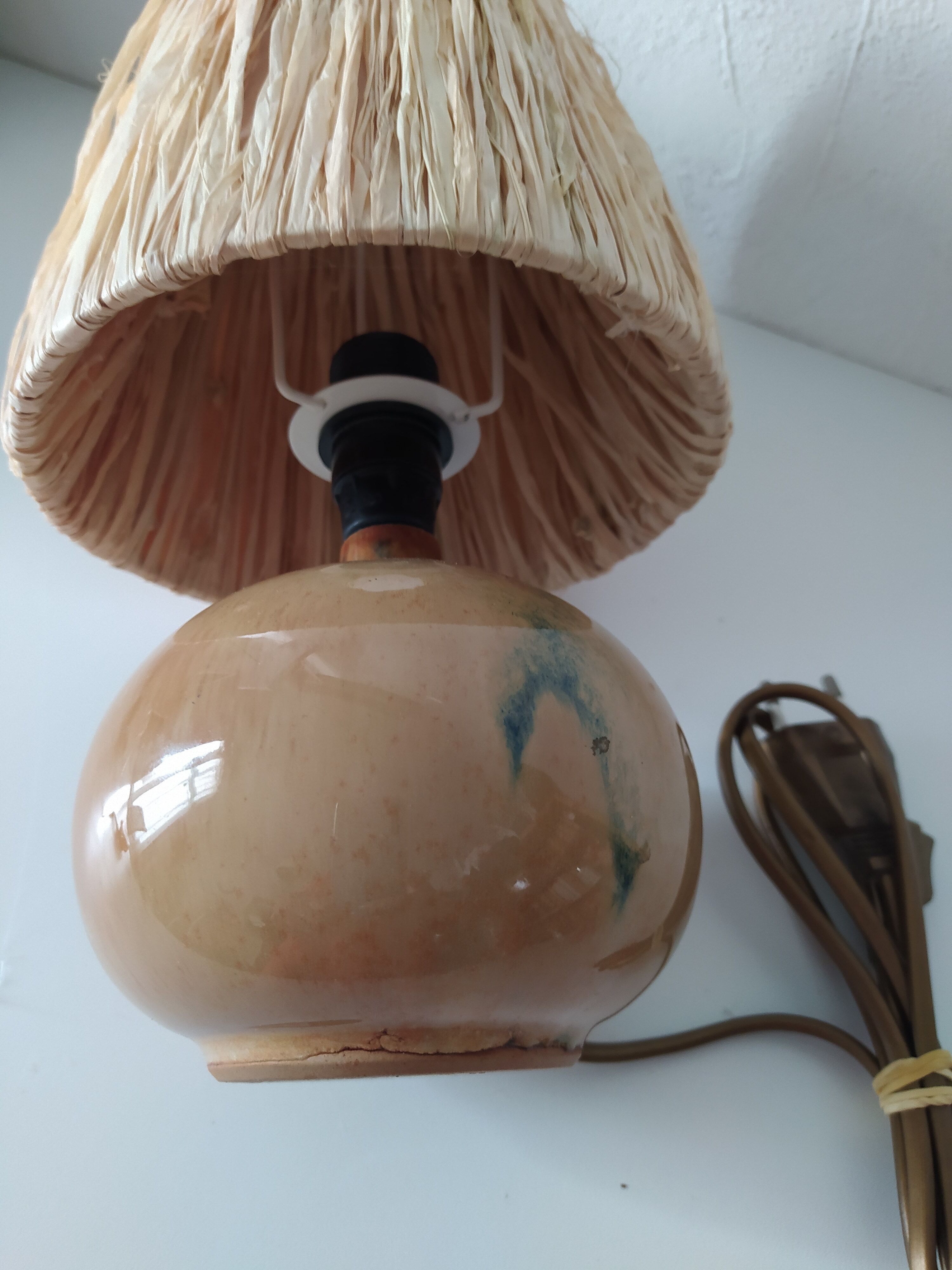 small bedside lamp gres enamelled rafia