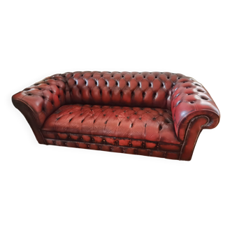 Canapé Chesterfield en cuir véritable 3 rouge Très bon état