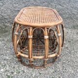 Paire de fauteuil en rotin et sa table ovale vintage