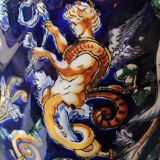 Twisted design vase. Signed Gien France/Renaissance blue background 26 x 13cm