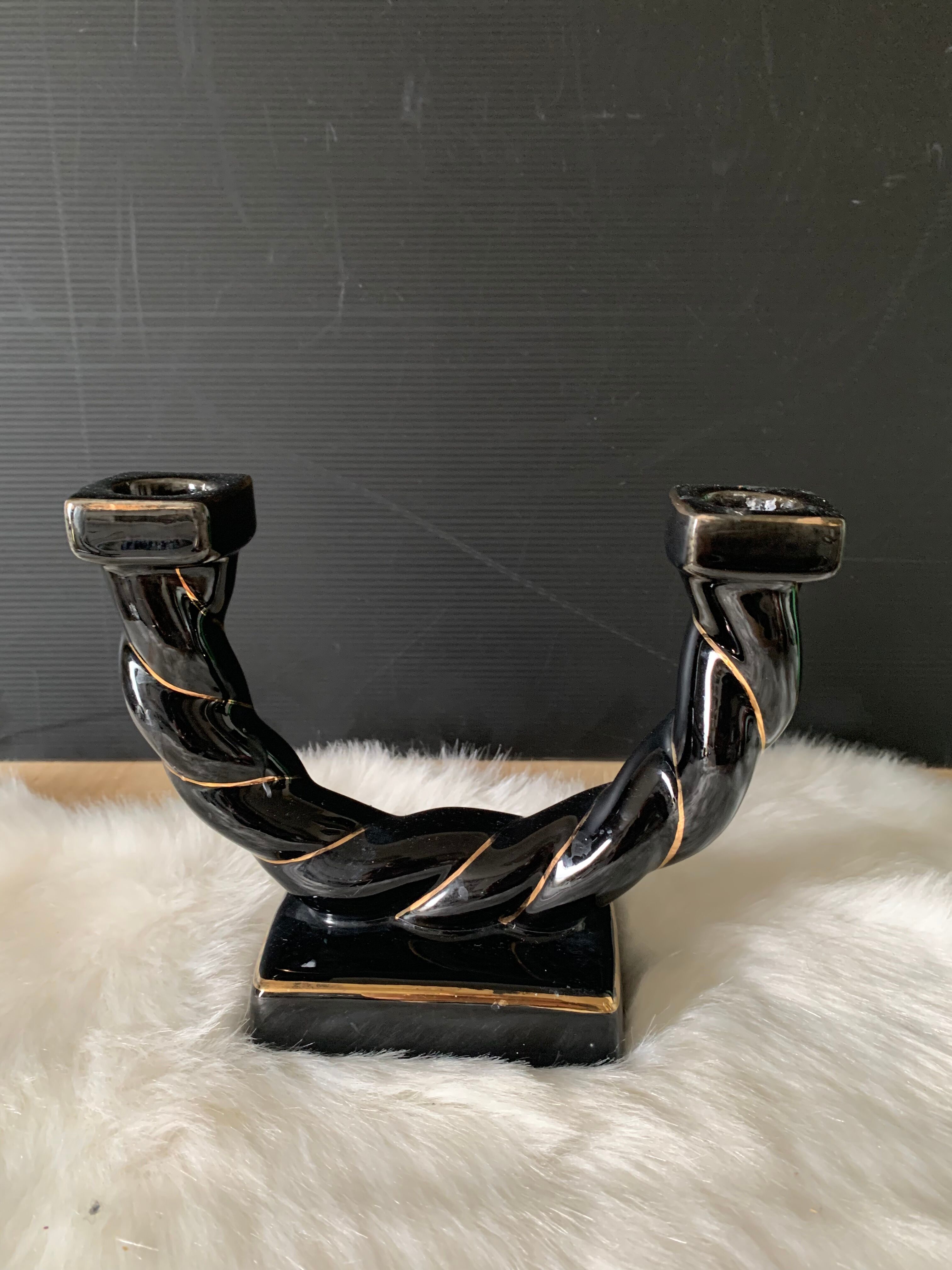 Black ceramic candle holder