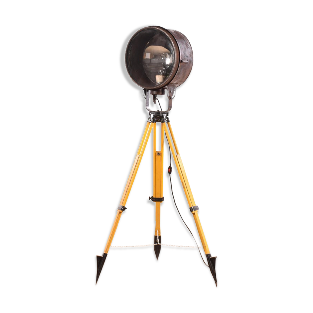 Lampadaire Trépied Vintage En Bois Et Métal - Style Nautique Hollywood - Éclairage LED Intérieur/extérieur