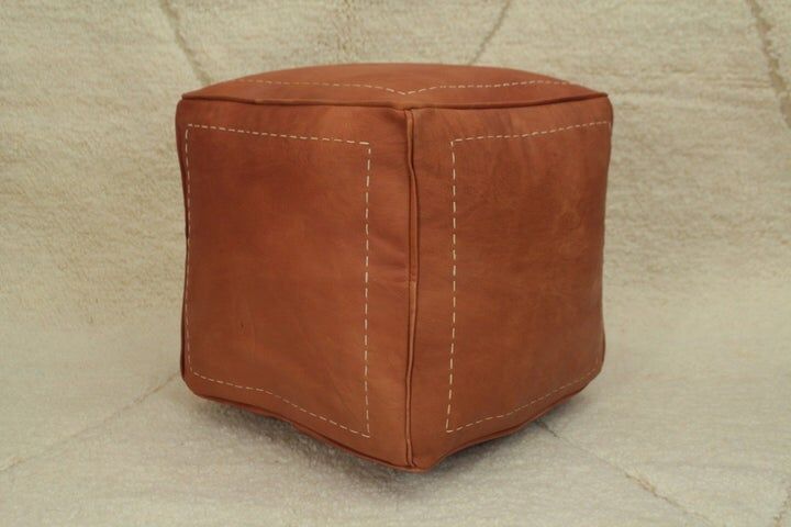 Moroccan square pouf brown wood