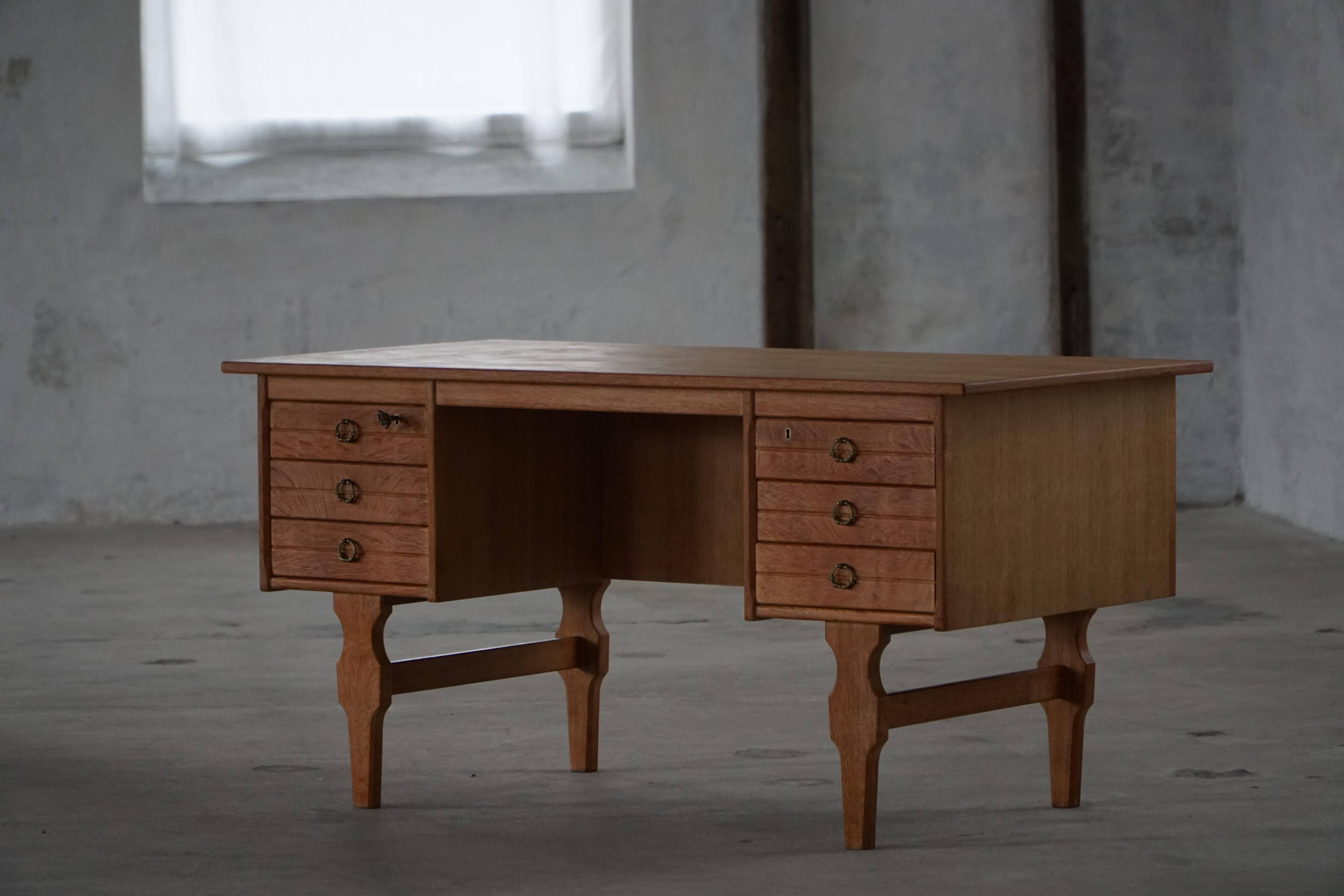 Free-standing oak desk, Mid-century modern Danish, Henning Kjærnulf, 1950s