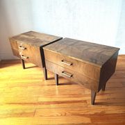 Pair of modernist bedside tables in veneered wood, 1950s-60s