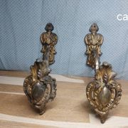 Pair of antique curtain tiebacks in Louis XV style - gilded metal - i