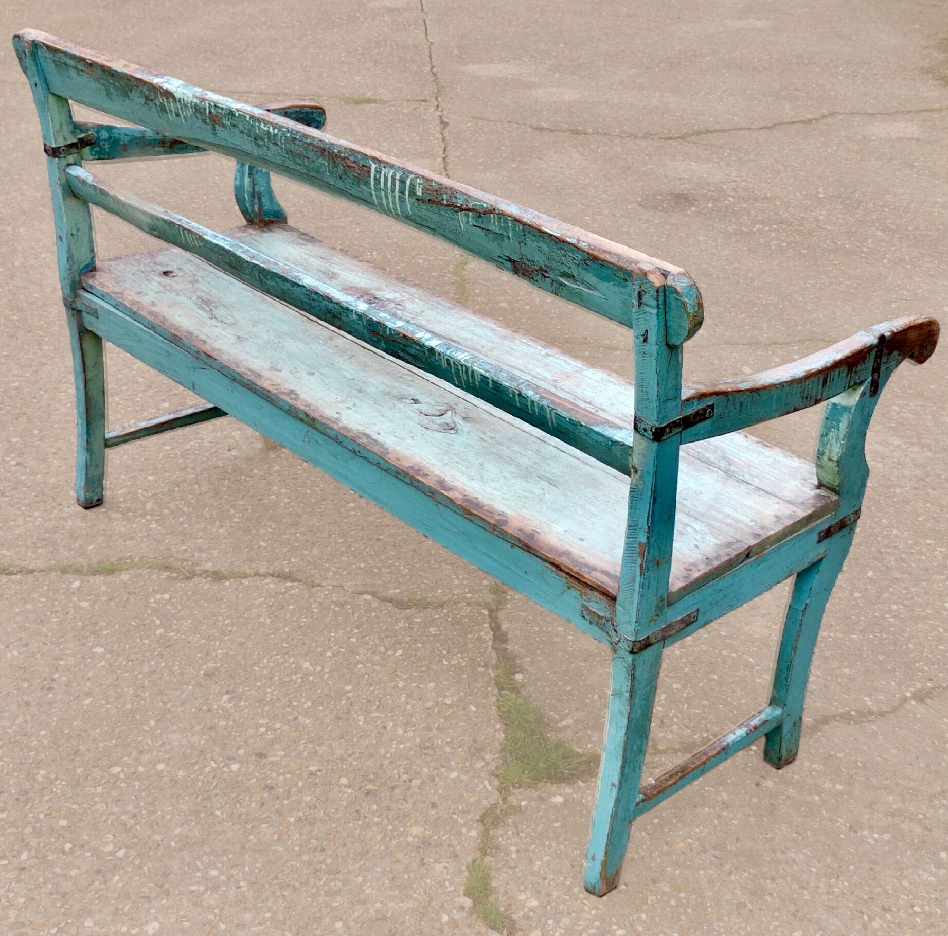 A Gorgeous Antique Green Wooden Indian Bench