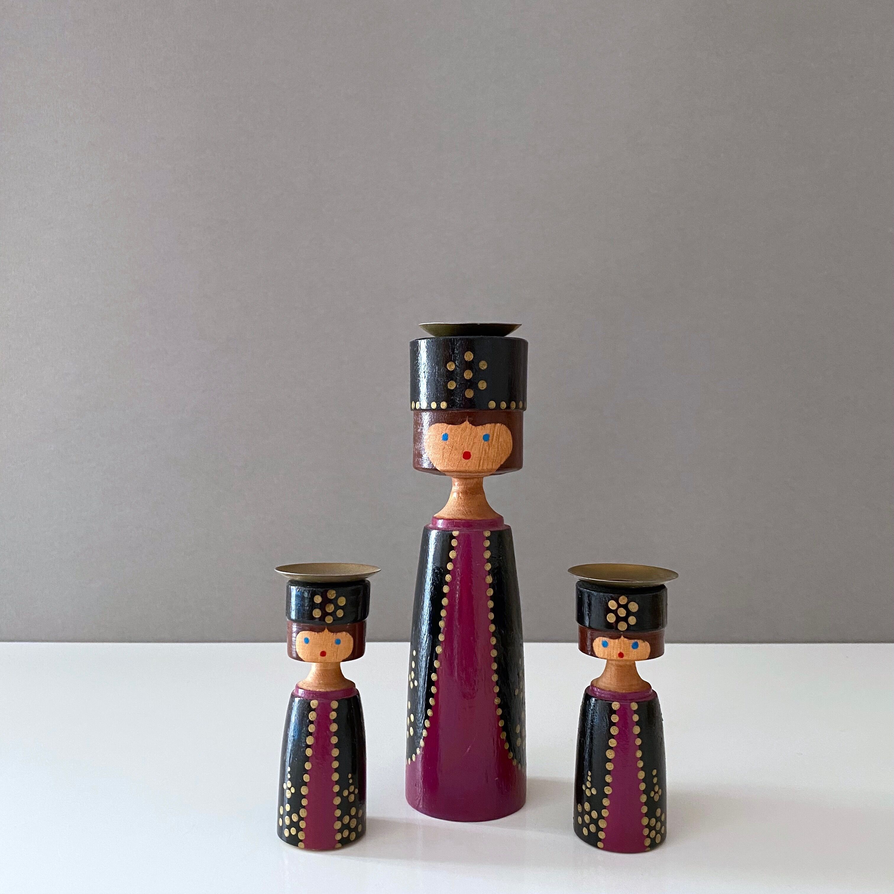 3 Vintage candle holders DDR wooden figurines, Christmas decoration
