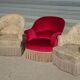 2 antique toad armchairs in red velvet