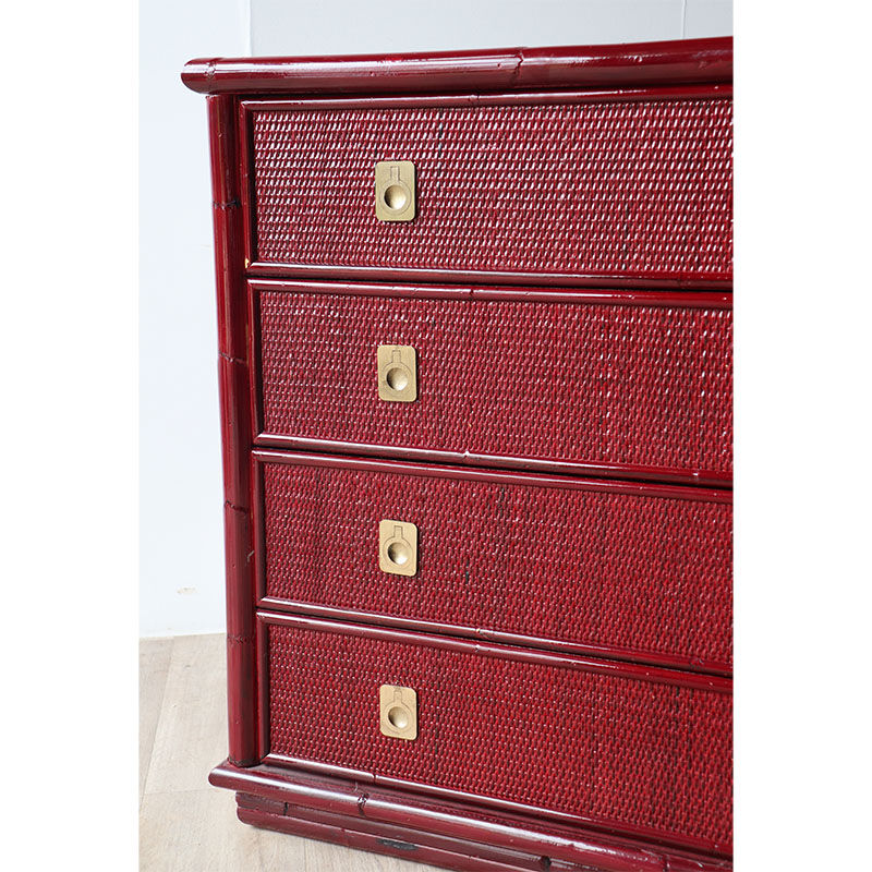 Vintage Dal Vera chest of drawers in bamboo and wicker, 1960