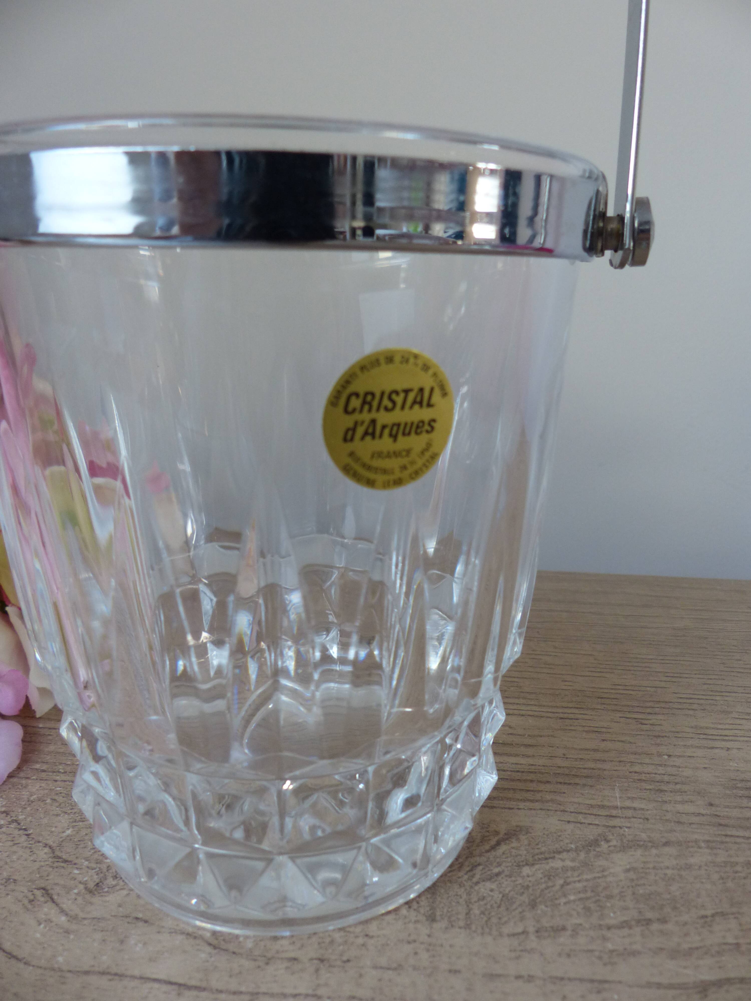 Vintage Cristal d'Arques ice bucket in transparent crystal, bar decoration