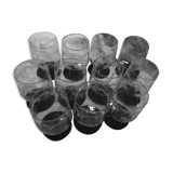 Suite of 11 glasses with engraved glass wine foot of the years 1940 colored foot