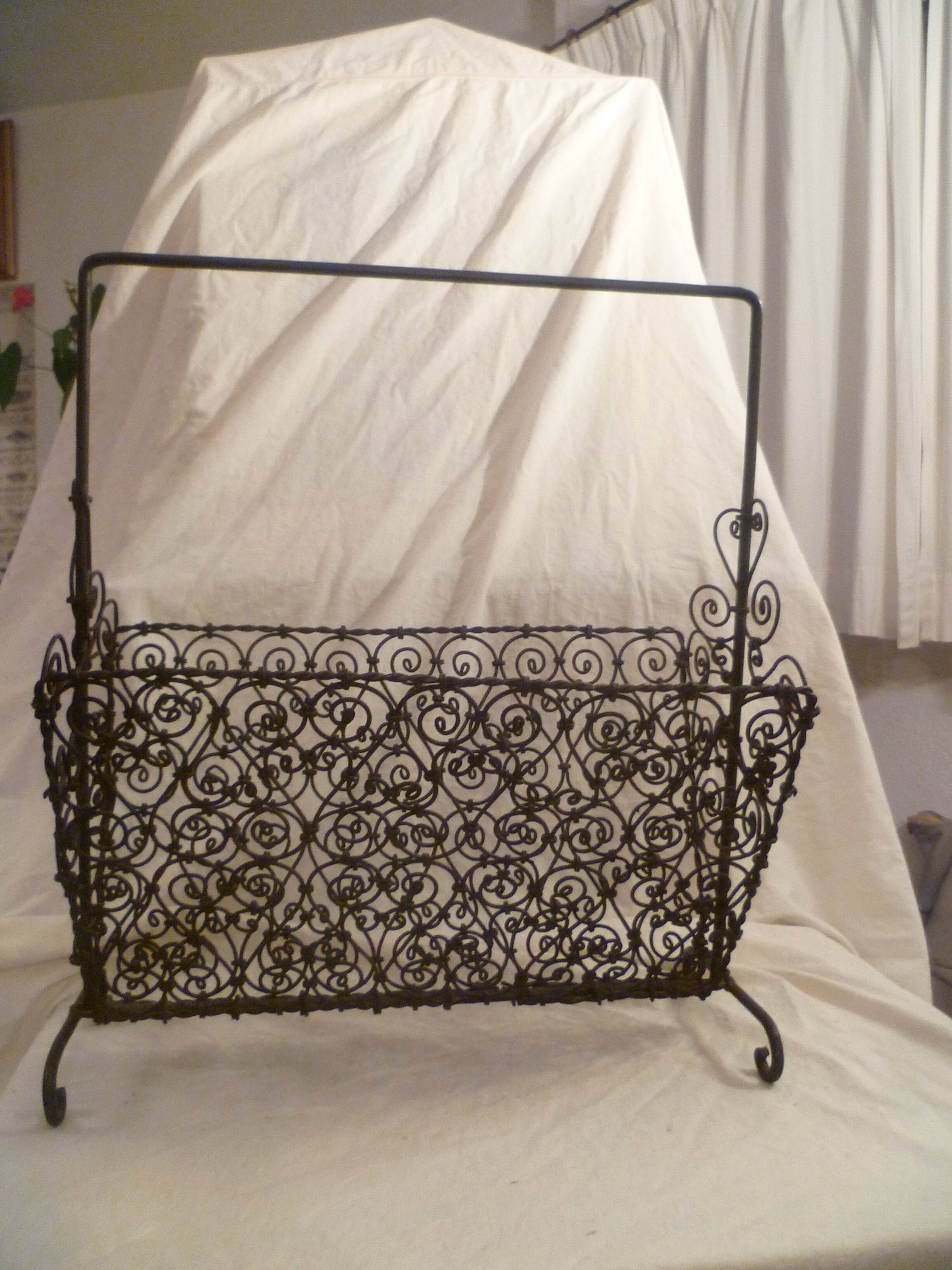Hand wrought iron magazine rack 1950s collector vintage