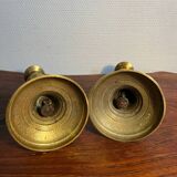 Pair of duo of ringed brass candlesticks