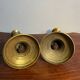 Pair of duo of ringed brass candlesticks