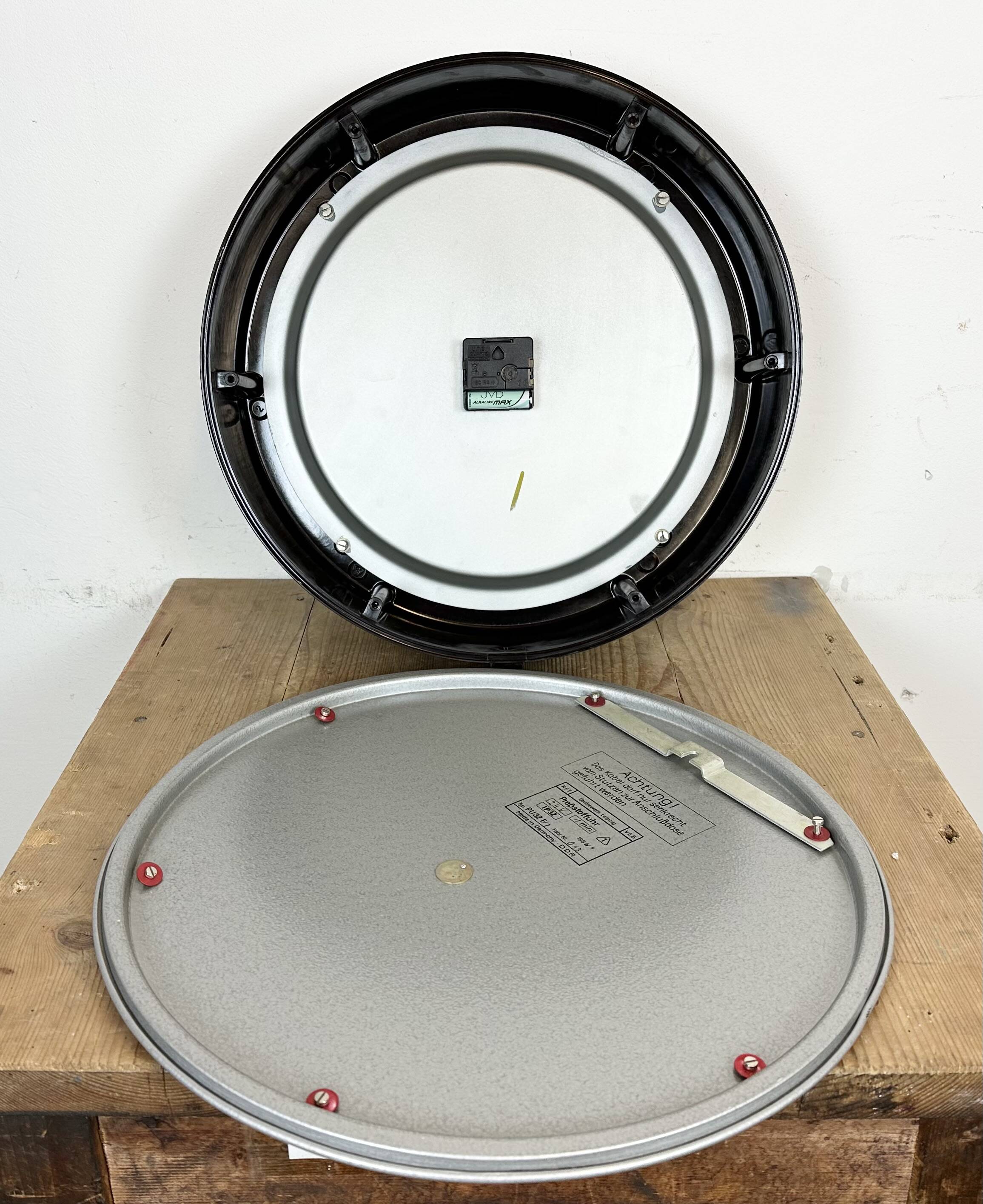 Large Industrial Brown Bakelite East German Wall Clock from GW, 1960s