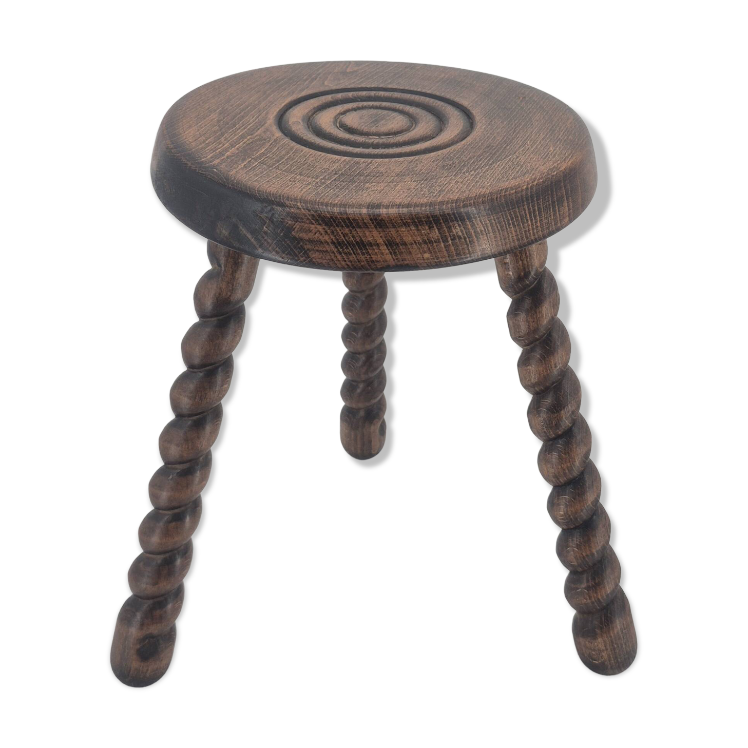 Tabouret brutaliste tripode en bois massif tourné