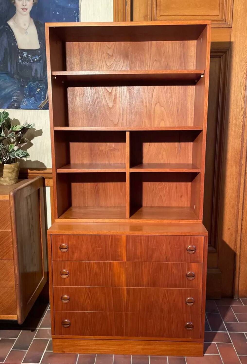 Vintage teak bookcase chest of drawers