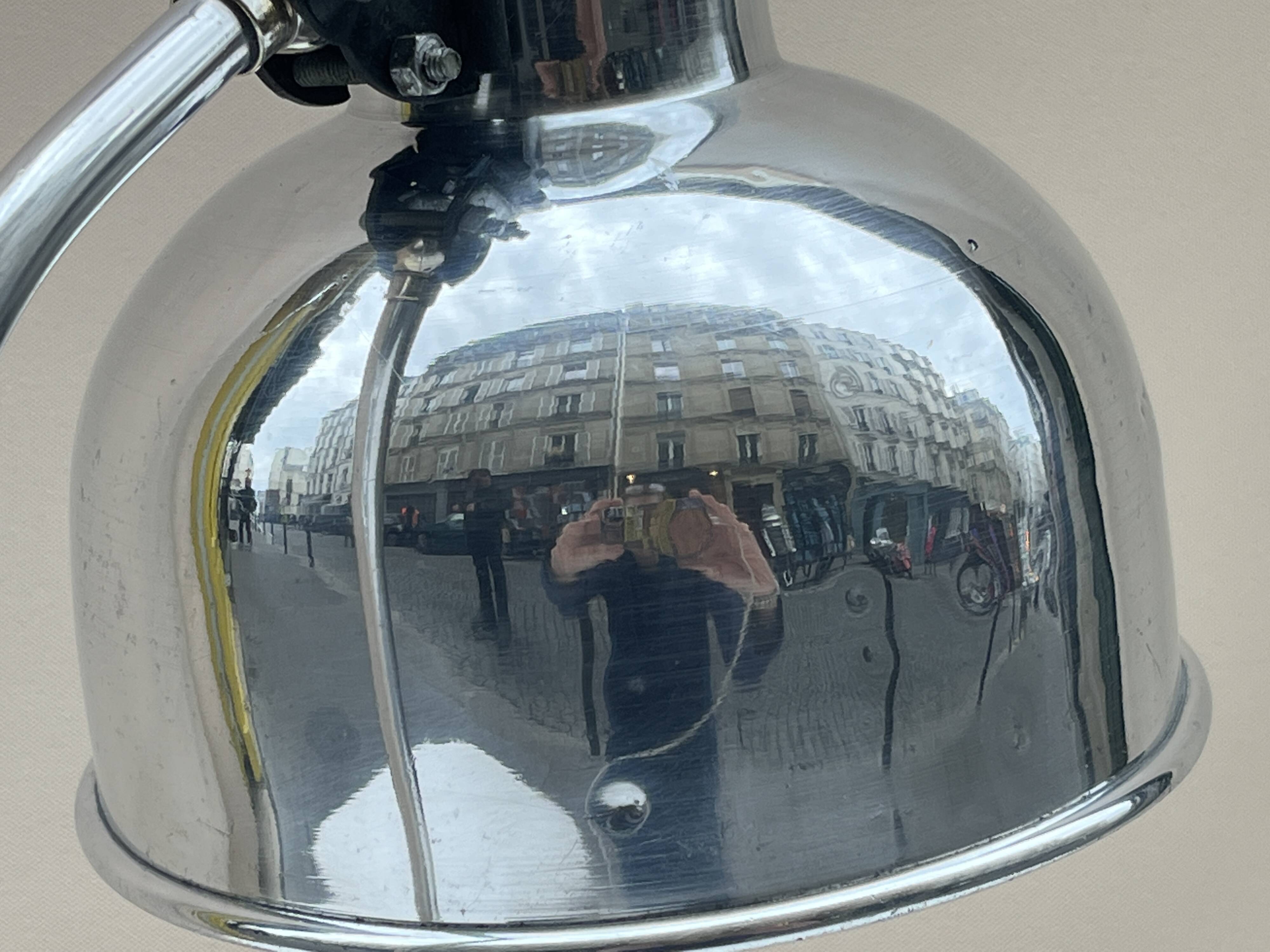 Industrial swan neck desk lamp 1950 in polished metal Bauhaus type