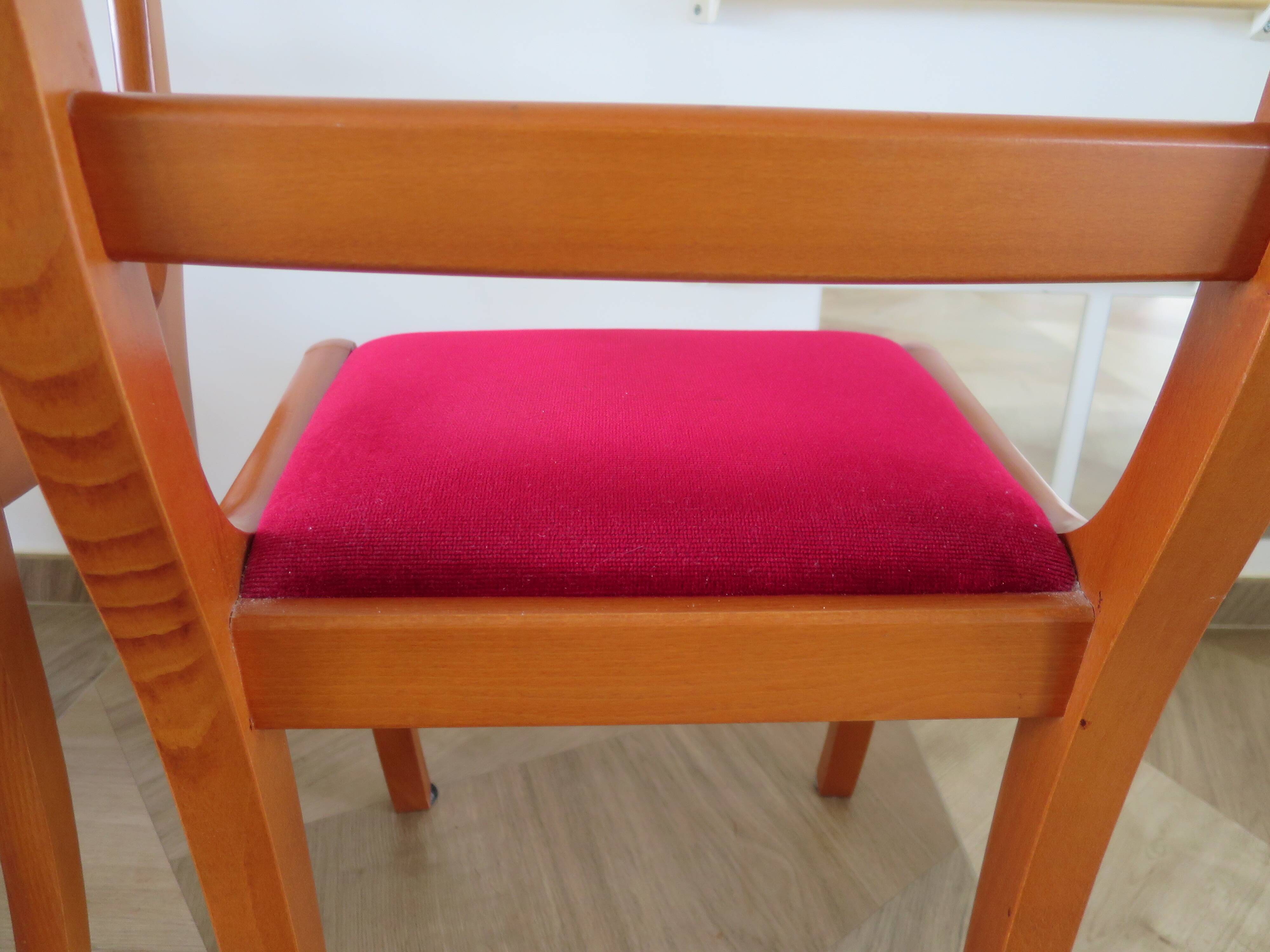 Solid cherry wood chairs and red velvet seat - Set of 4 - Louis Philippe style