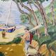 Oil painting “The Basque sailing ships” gilded wooden frame, 1920