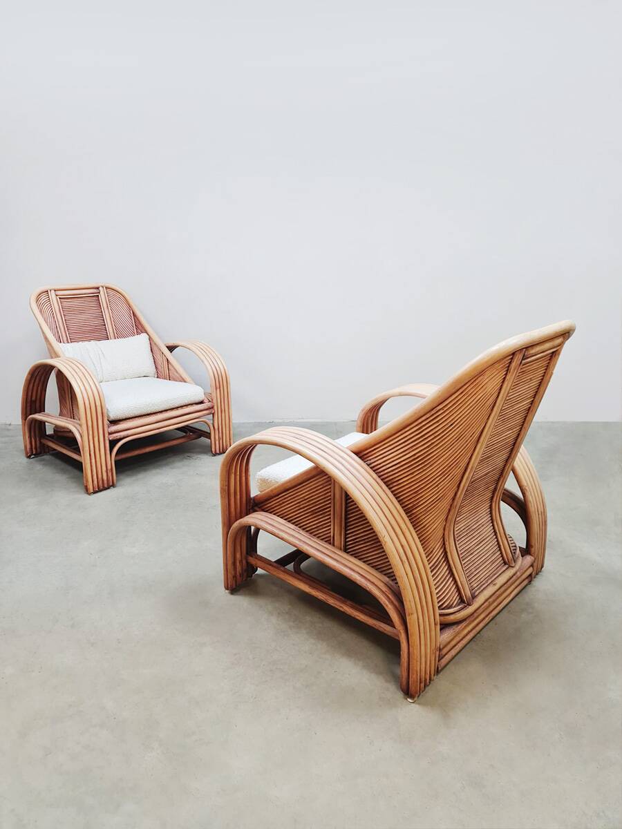 Ensemble de salon vintage en rotin rose et bambou