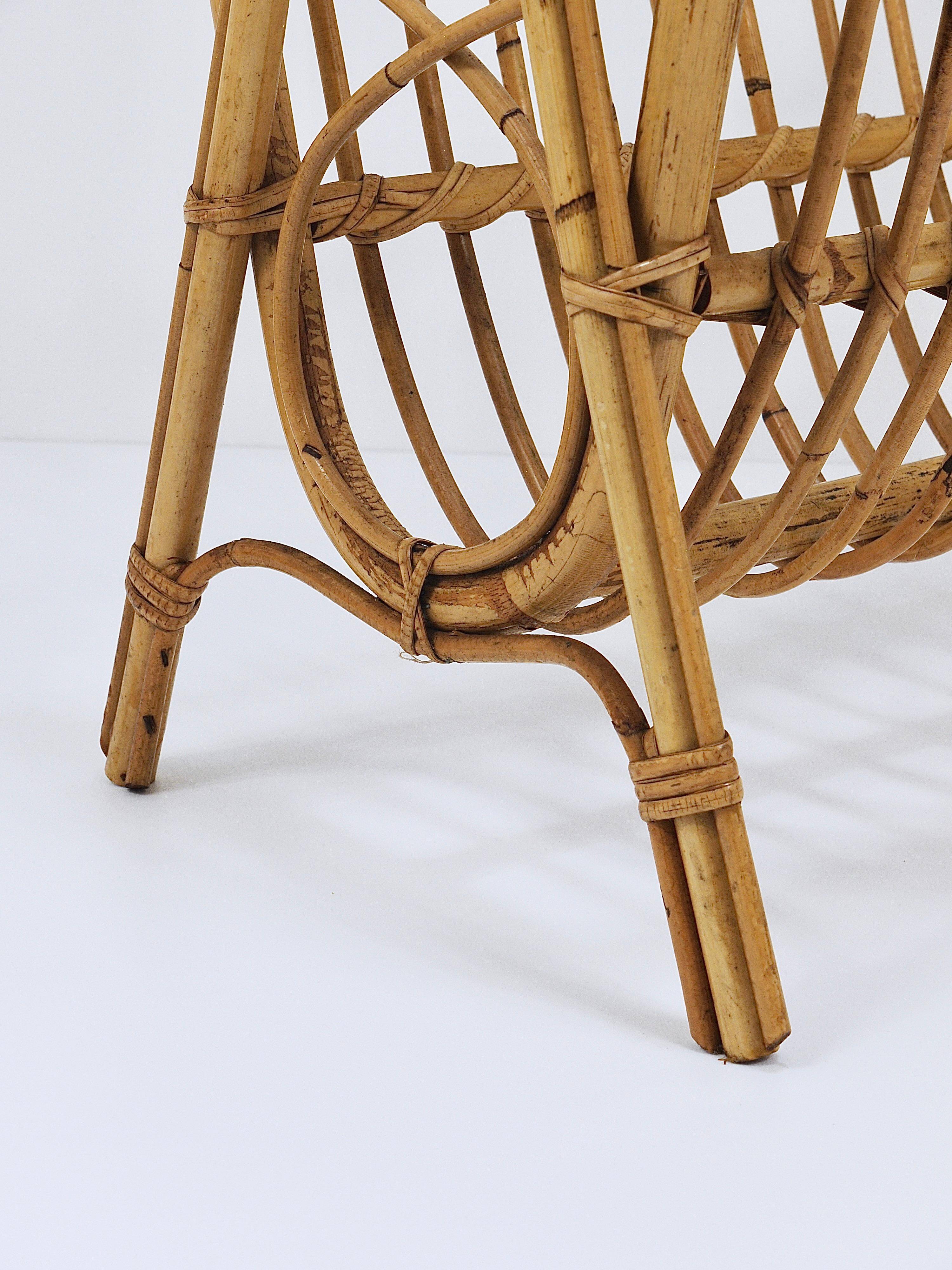 Bamboo and rattan magazine rack in the style of Franco Albini, Italy, 1950s.