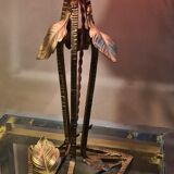 Wrought iron lamp from 1920 to 30, with gold patina with pretty pink tulip 39x16