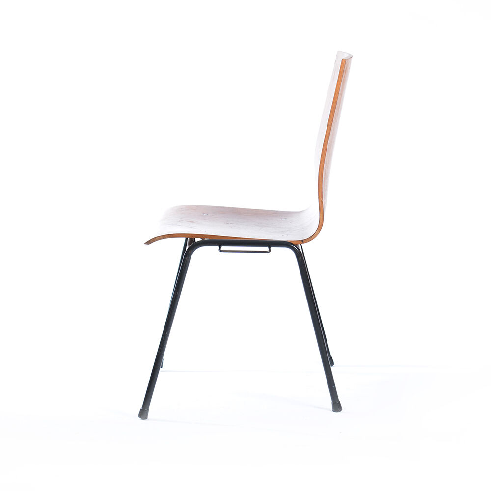 Bended teak plywood stacking chairs on metal construction, Germany, 1960s