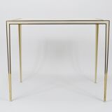 A pair of brass and white mirror tables from Vereinigte Werkstätten, Germany, 1970s.