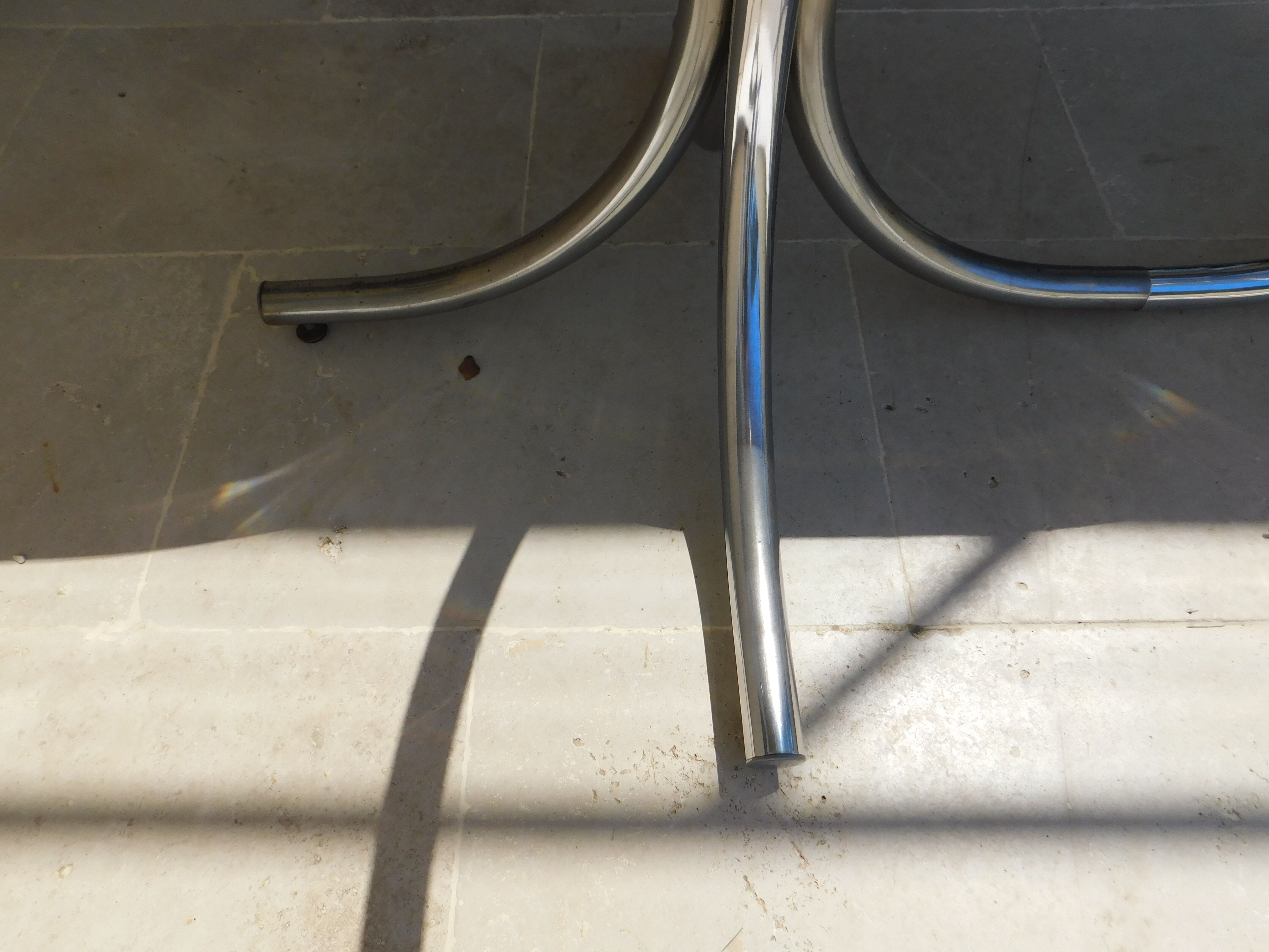 Vintage 70 ' glass table top chrome plated feet