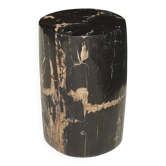 Small side table in black petrified wood with stripes and beige bottom H28.