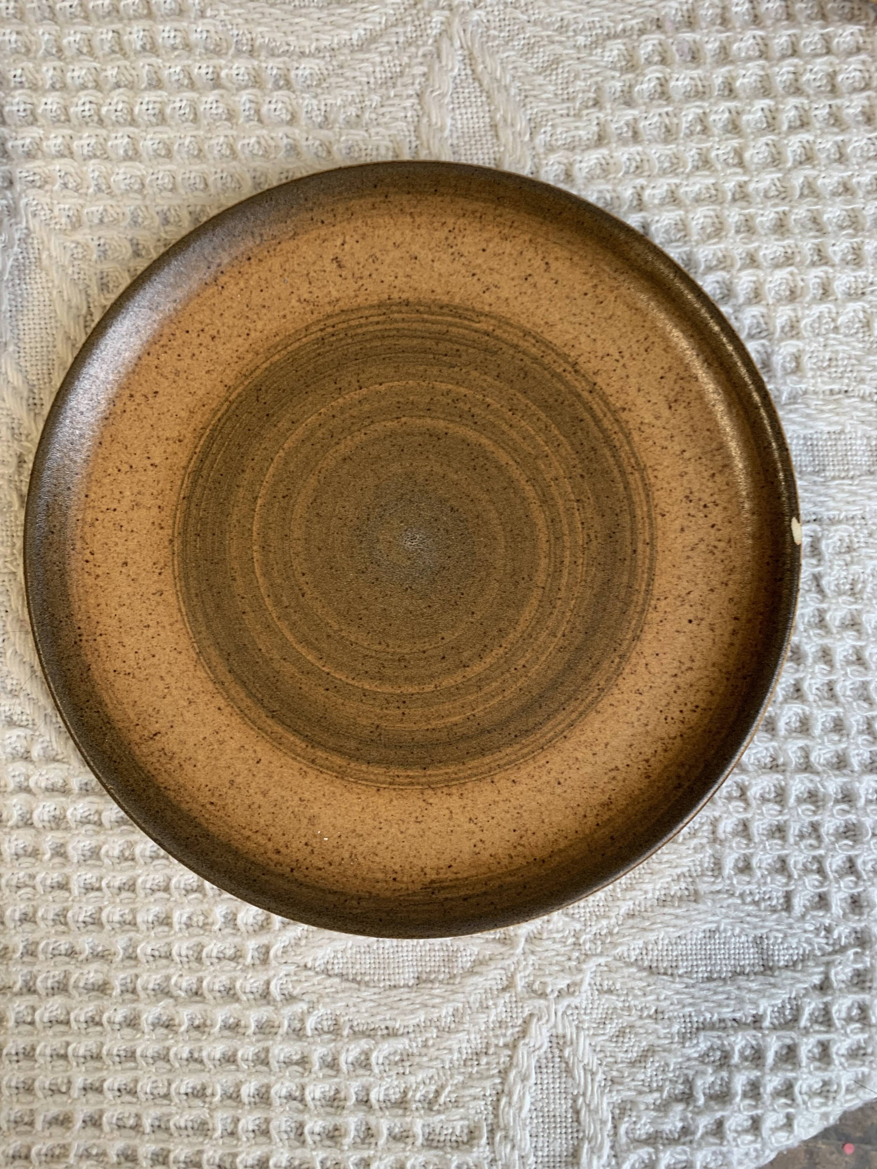 8 Longchamp enamelled stoneware plates, 1970