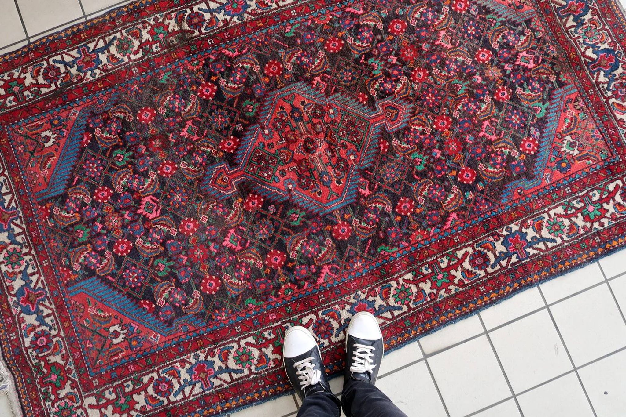 Handmade vintage Persian Malayer rug 129cm x 219cm 1960s