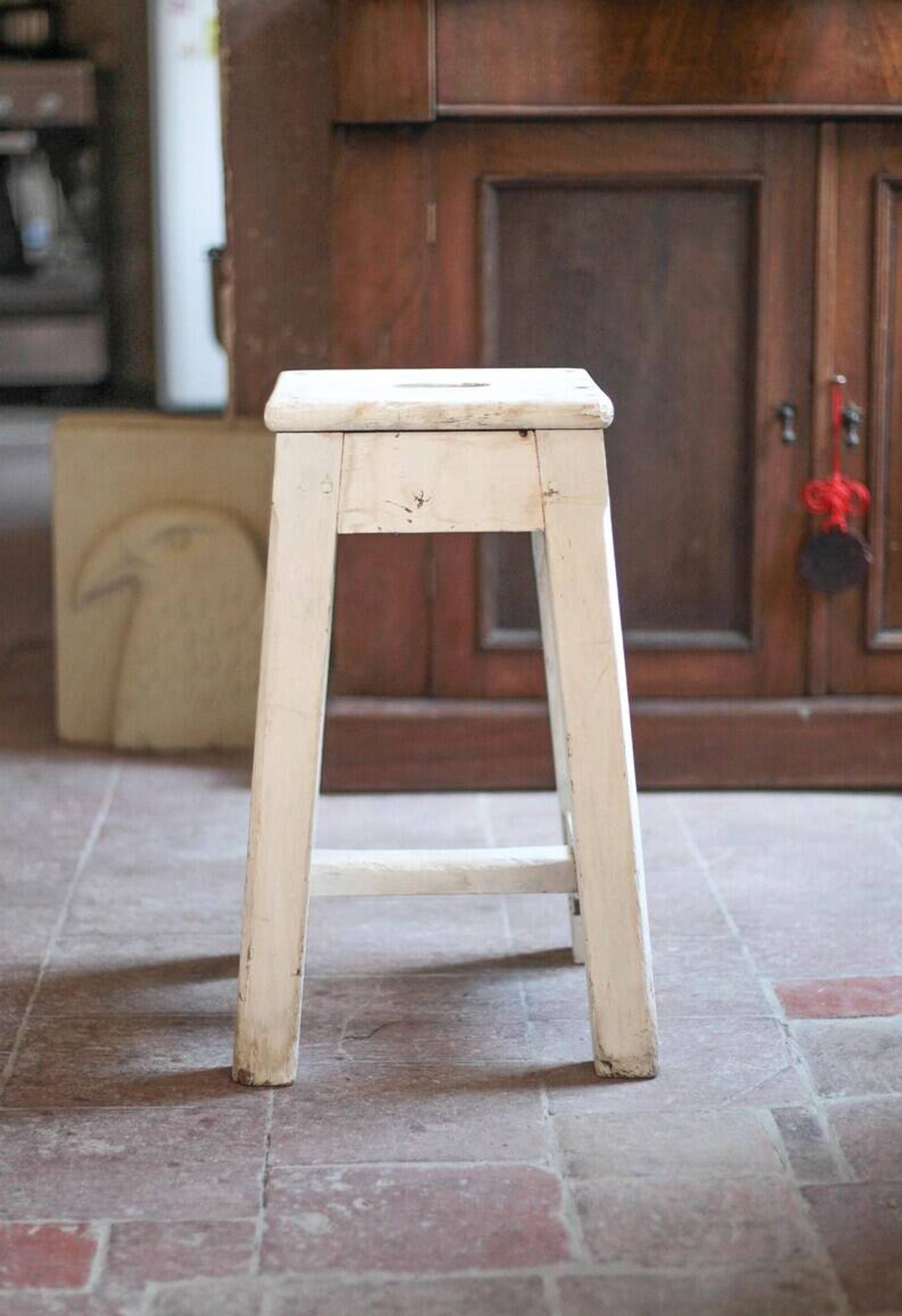 Vintage stool, farmhouse oak wood stool, accent stool, interior decor, wooden stool