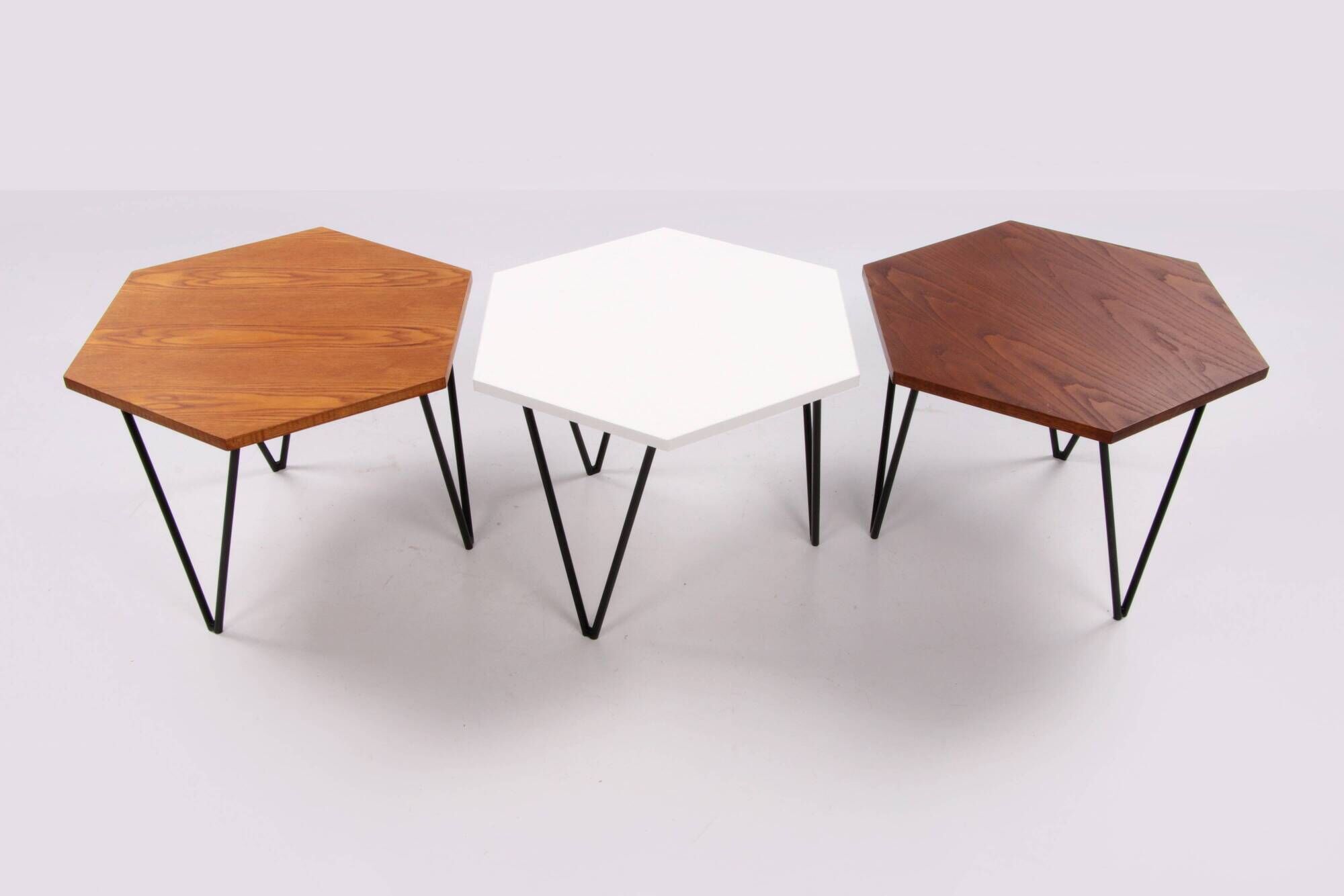 Gio Ponti Set of 7 hexagonal coffee table by ISA Bergamo, 1950 Italy.