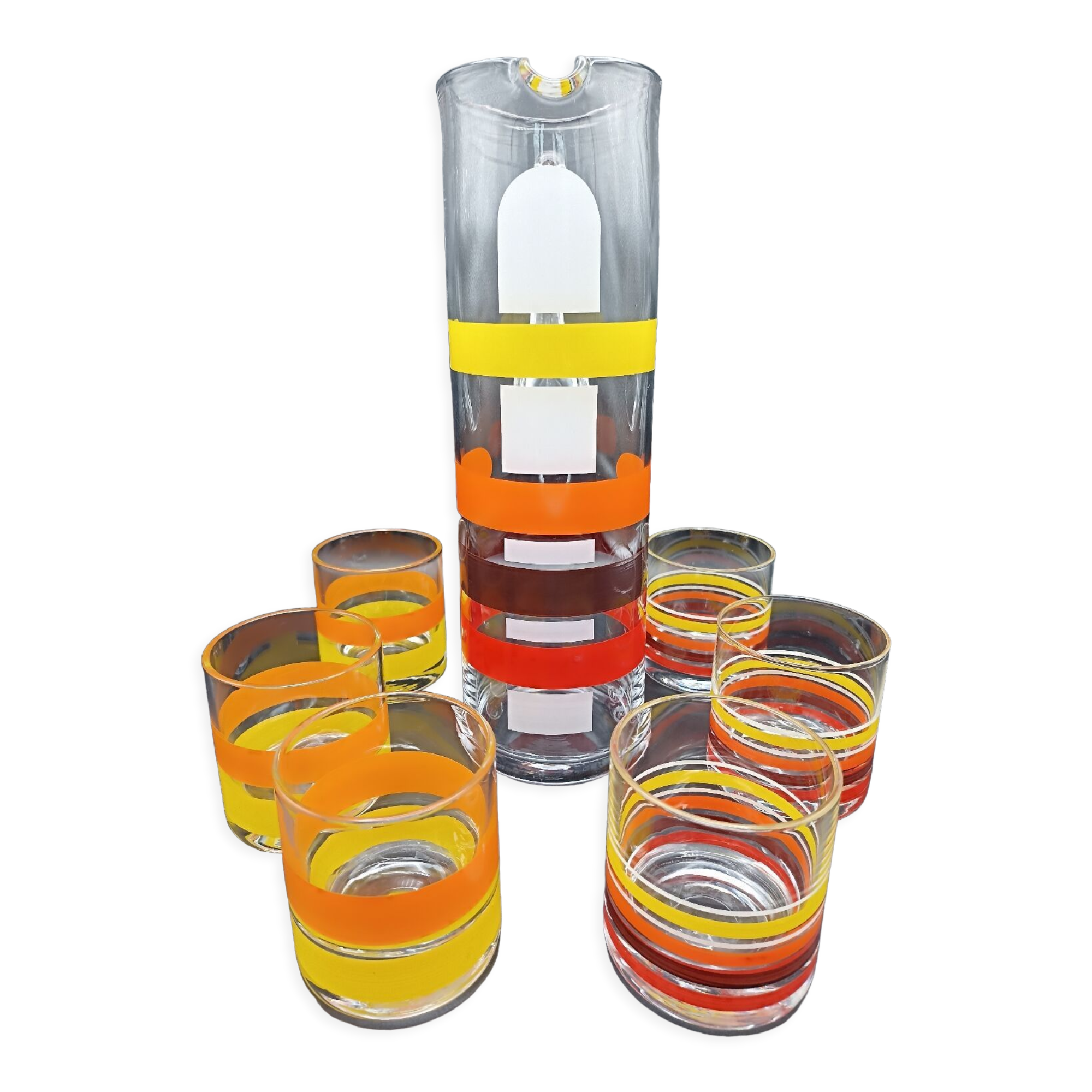 Carafe and 6 glasses 70s