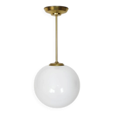 Suspension Mid-Century Modern, années 1950, en laiton et verre, globe de 25 cm