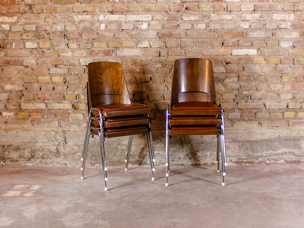 6 Baumann chairs in cognac imitation leather, circa 1960