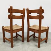 Chaises de salle à manger brutalistes en jonc vintage 1970