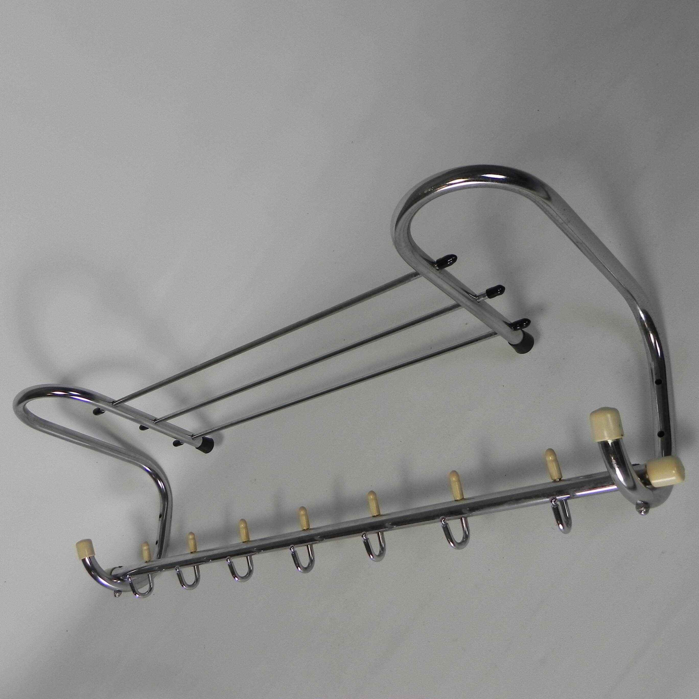 Vintage chrome wall coat rack, 1950s