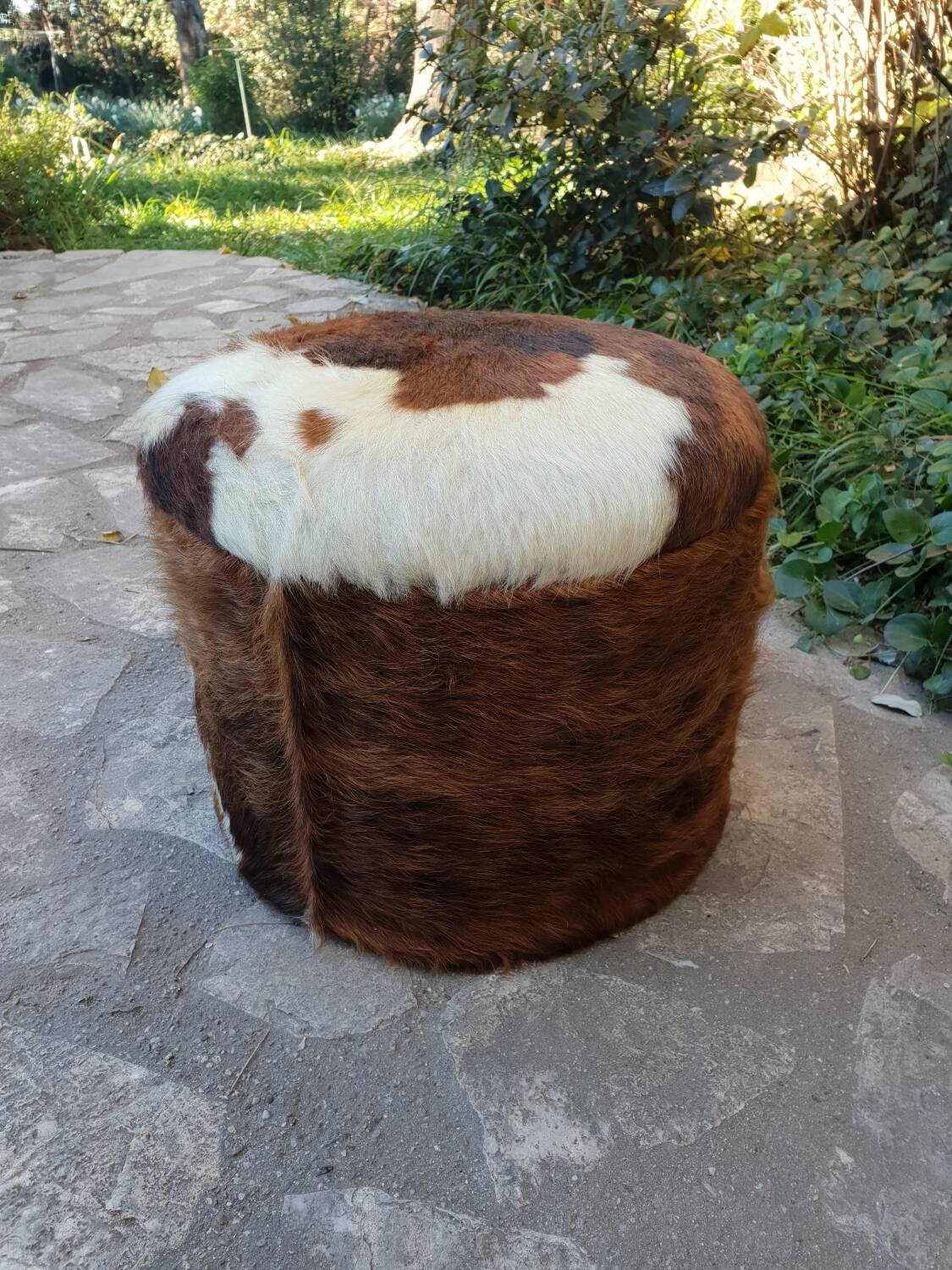 Cowhide chest pouf, 1970