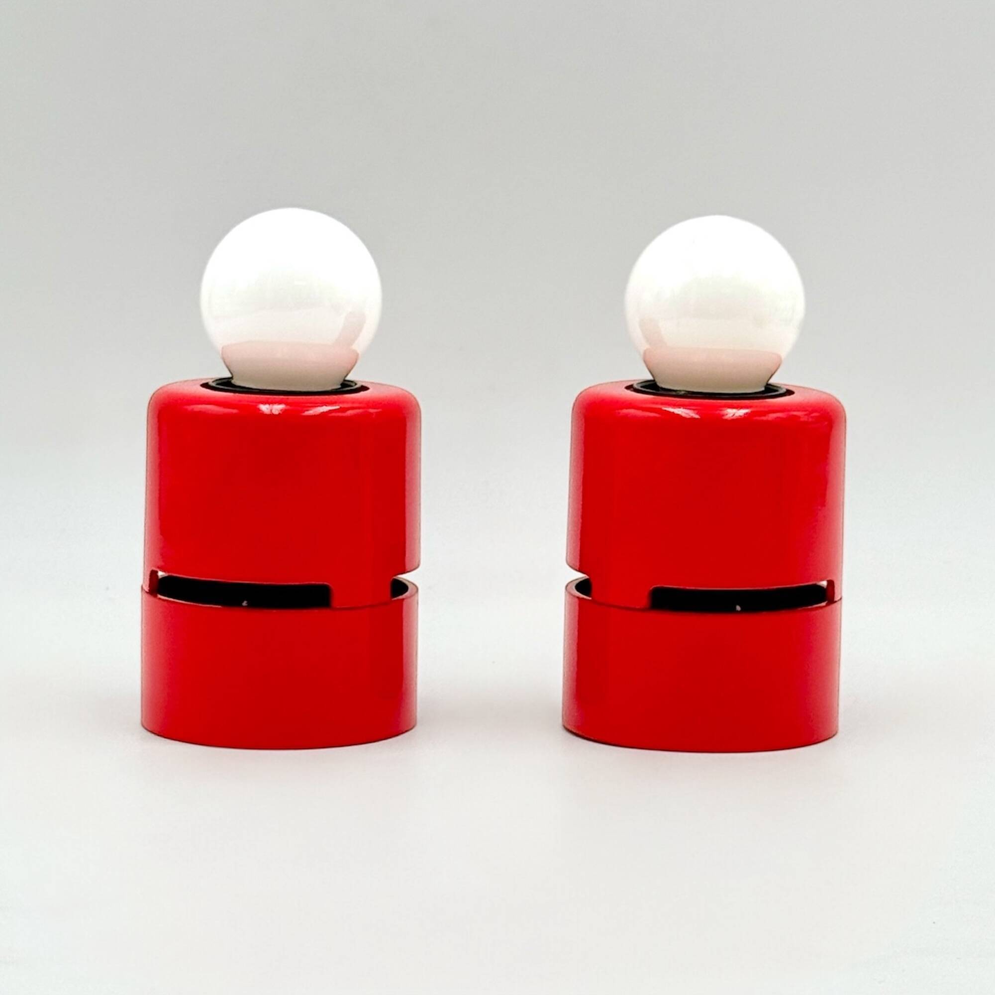 Pair of Red Stilnovo Wall or Ceiling Lamps as New, 1980s Italian Design
