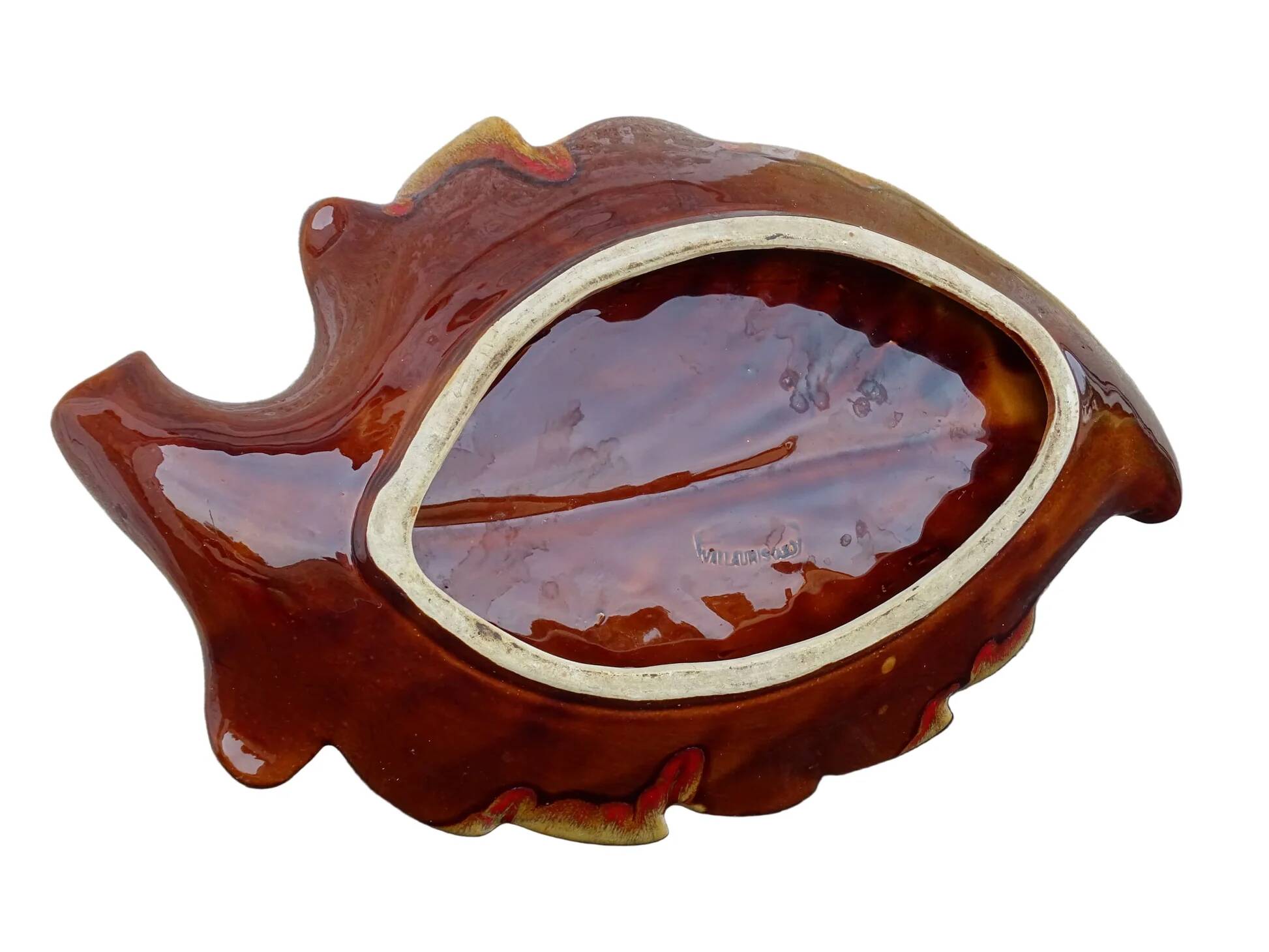 Bol vintage français en céramique Vallauris à motif de feuilles