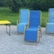 Set of 3 vintage lafuma sun loungers canvas and tubes + table