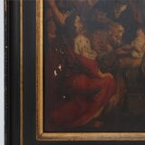 Flemish 18th century framed religious oil on wood painting Adoration of the