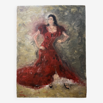Tableau signé huile sur toile cartonnée « danseuse de Flamenco »