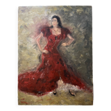 Tableau signé huile sur toile cartonnée « danseuse de Flamenco »