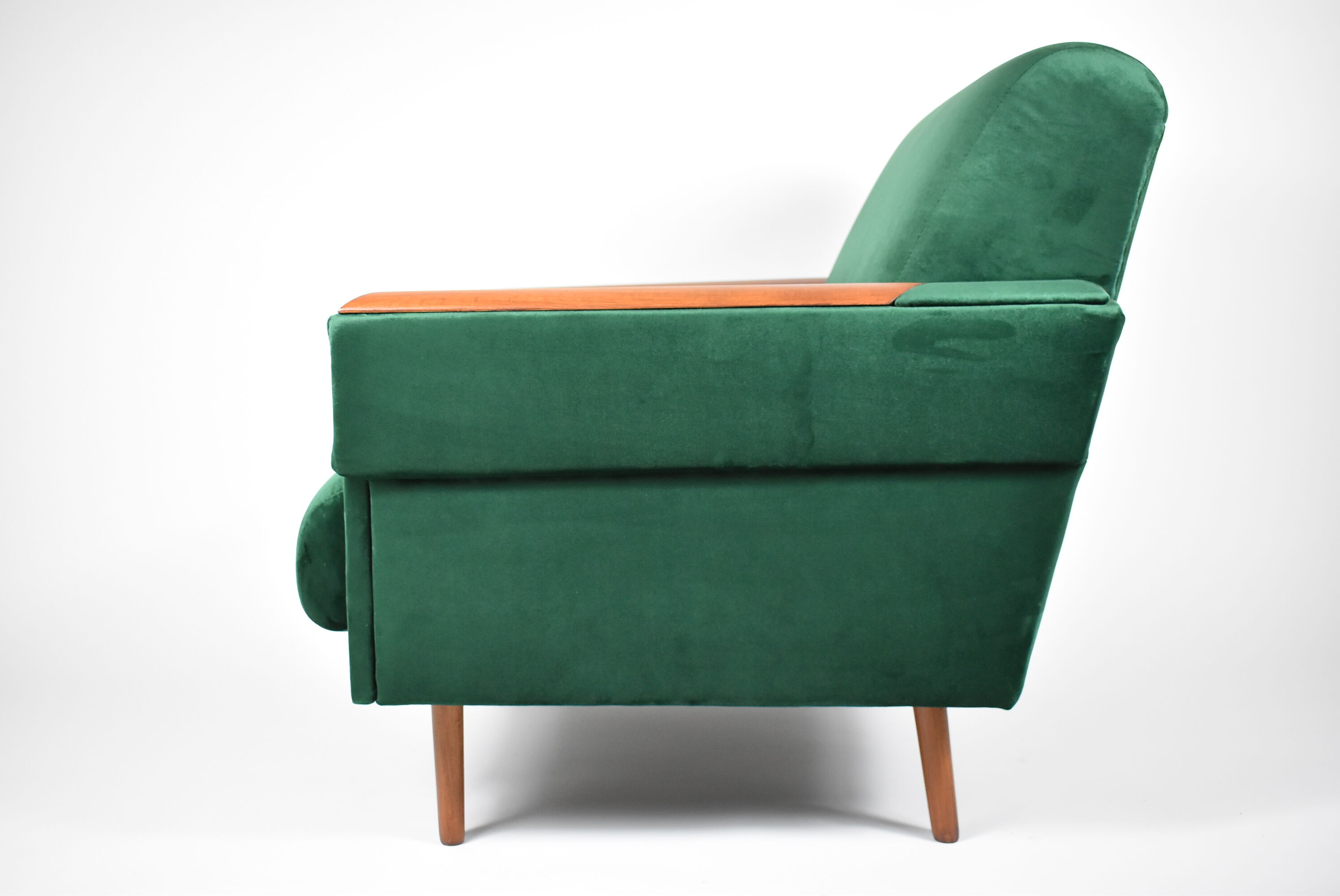 Vintage velvet armchair, 1960s, restored, green bottle
